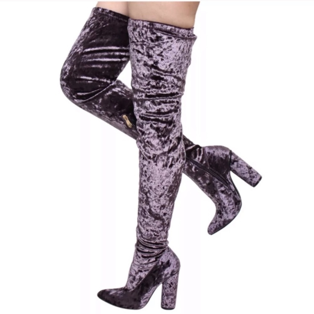 Purple thigh high Suede Boots Crushed Velvet Soft